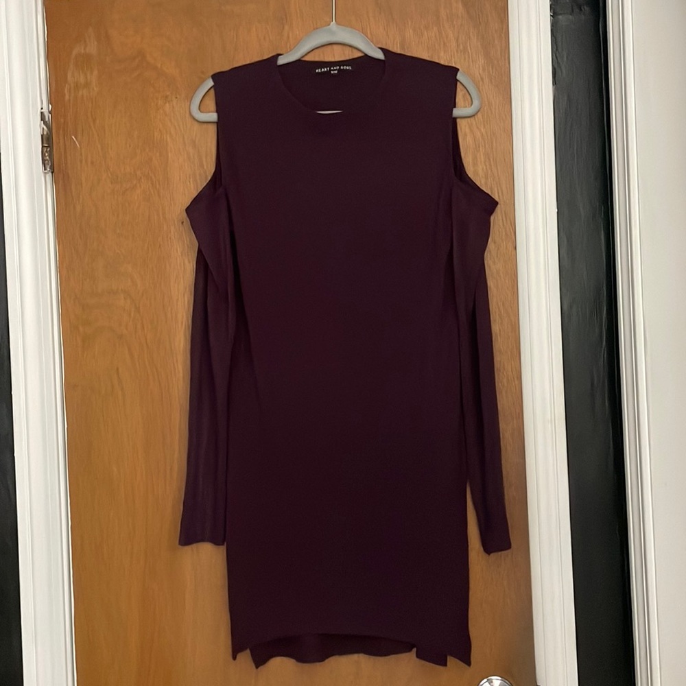 Heart and Soul purple mini dress cut out shoulders